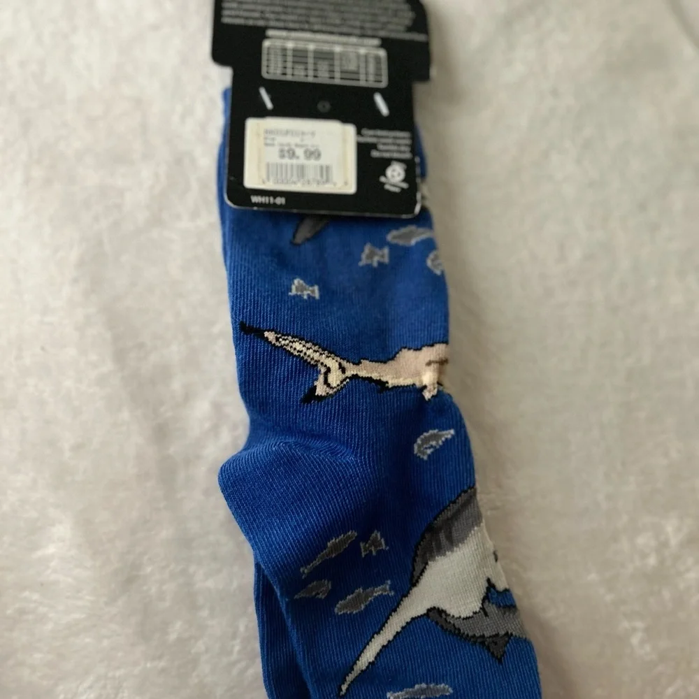 Shark Patterned Blue Socks Ocean Socks Fish Socks NWT
